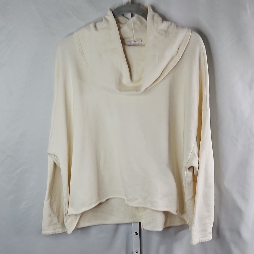 Suzy D Cream Flannel Hoodie Cozy Sweather With Cowl Neck Sz Large